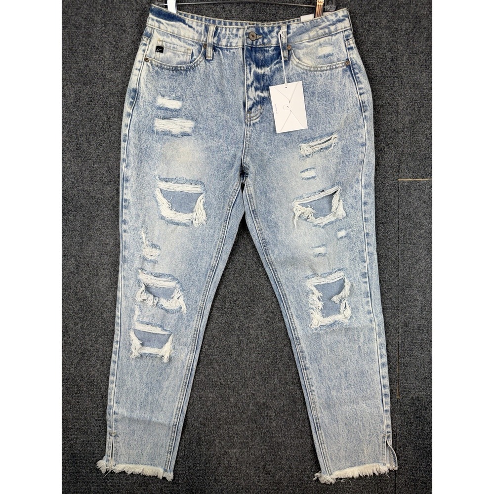 Kancan The Collie High Rise Acid Wash Distressed Frayed Ankle Hem Jeans Sz 7/27